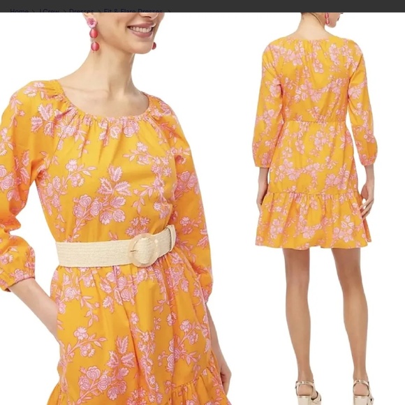 J. Crew Dresses & Skirts - J Crew Tiered Fit and Flare Dress in Bright Orange/Pink Floral sz 8 NWT